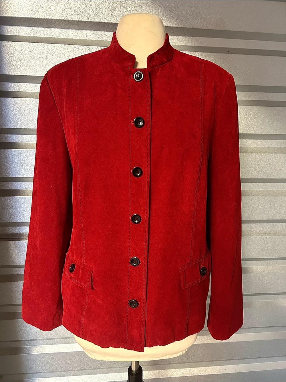 Faux Suede Button-Front Blazer